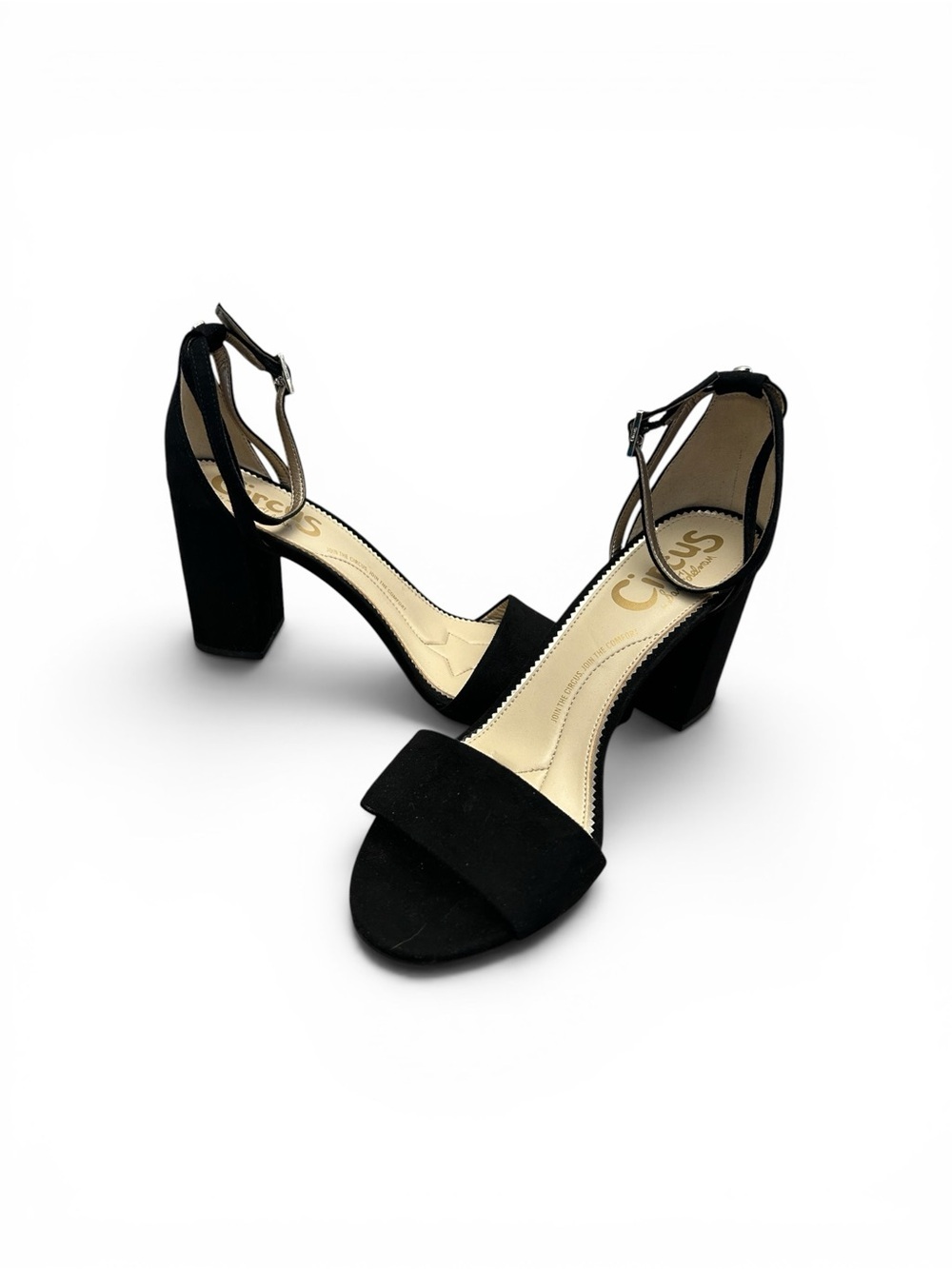 Circus By Sam Edelman Black Open Toe Faux Suede Block Heel Sandal